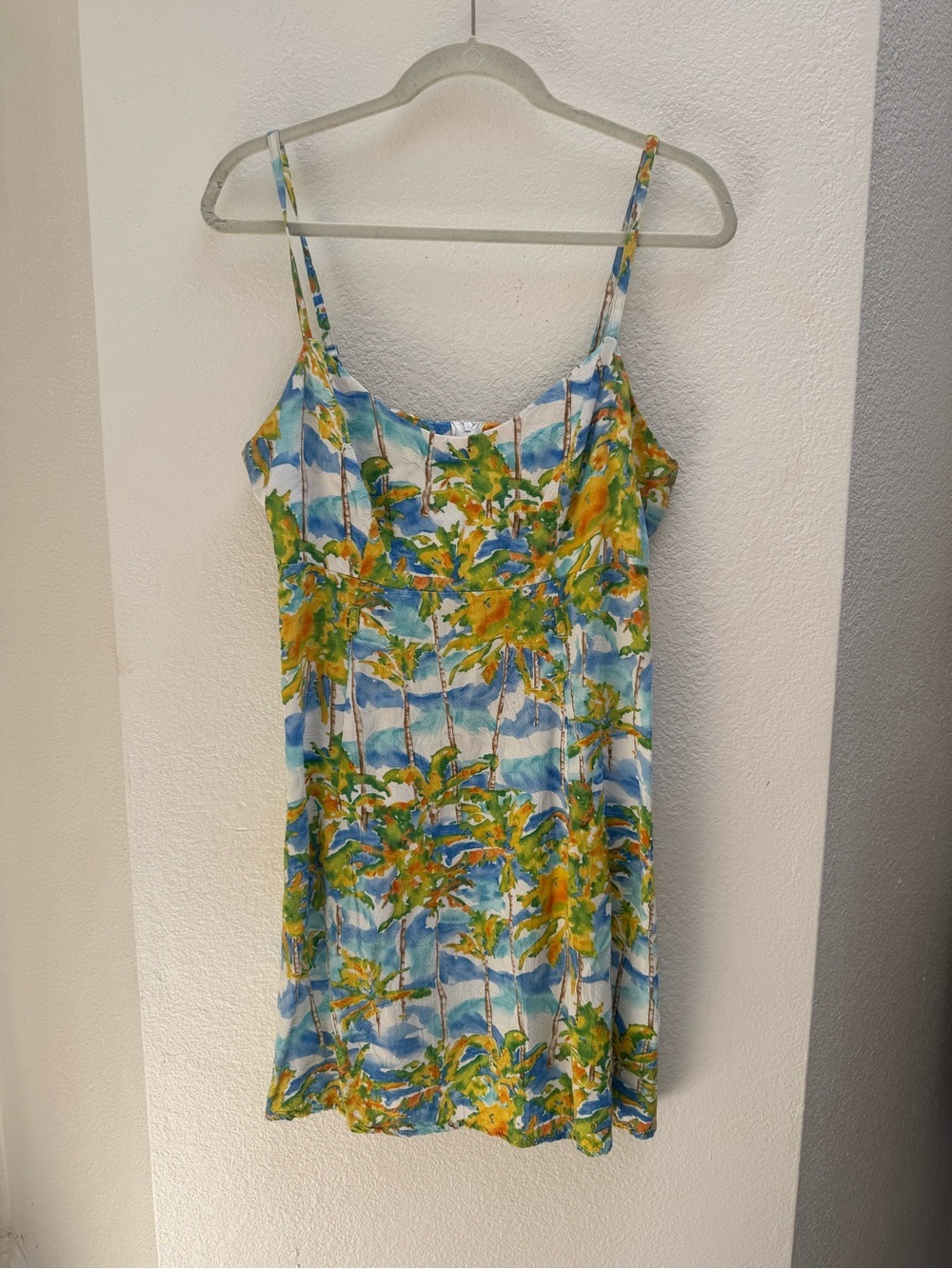 Vintage Jams World Tropical Palm Mini Dress in Blue, Green, Yellow Maui Hawaii